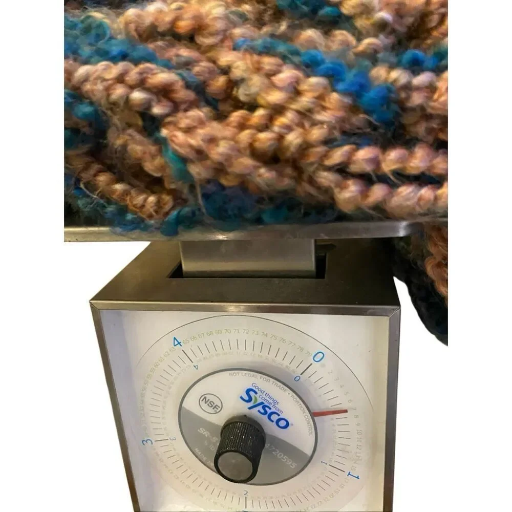 Chunky Multicolor Hand Knit Yarn Scarf Blue Tan Brown Loop Textured Winter